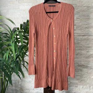 PERUVIAN CONNECTION Dusty Rose Ribbed Knit Button Down Long Cardigan